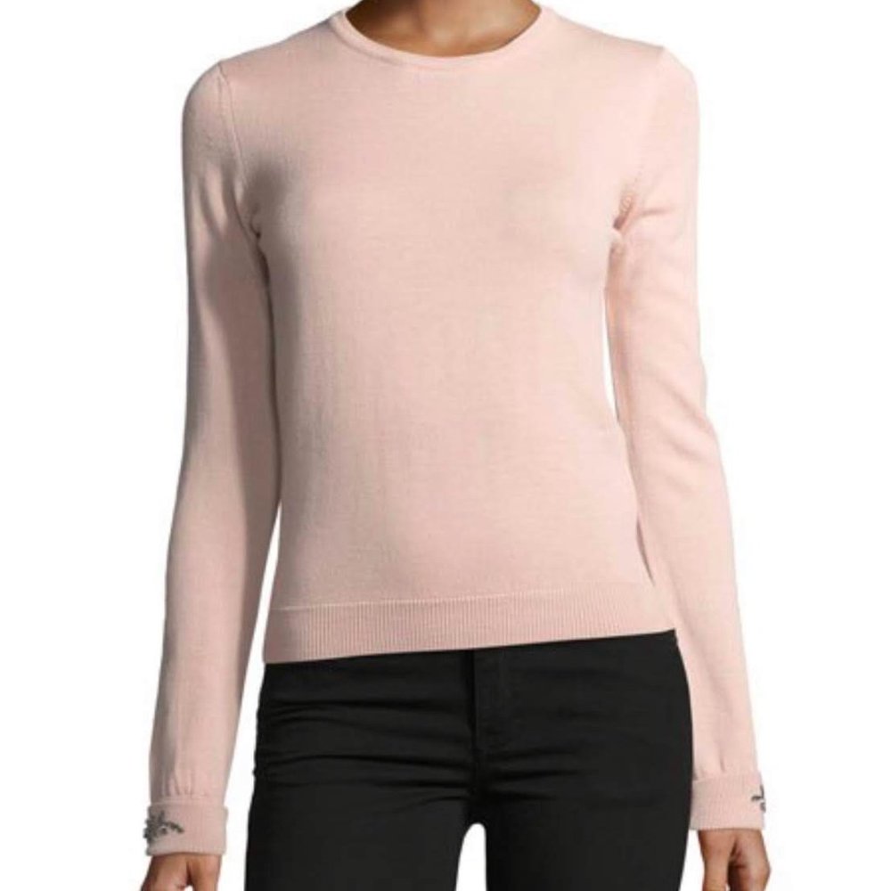 No. 21 Dolores Crewneck Long-Sleeve Knit Sweater With Beaded Embroidery.